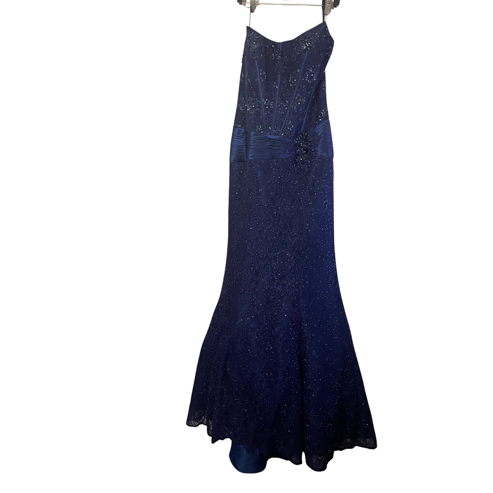 Jovani 5470 Royal Blue Lace Sequin Corset Mermaid Evening Formal Gown size 14